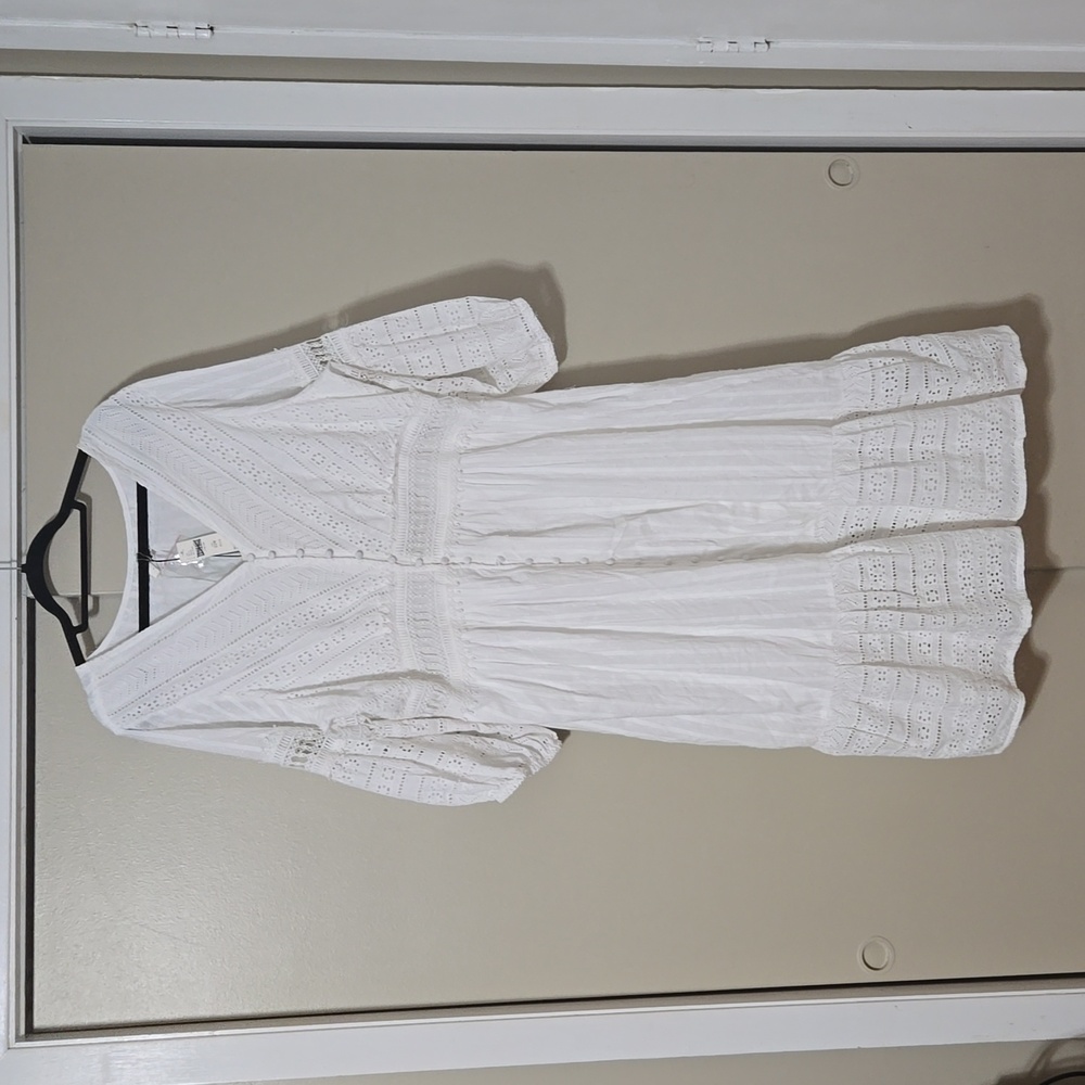 Anthropologie Ebba Dress Size 22W White Eyelet Lace Midi Button Front Boho NWT